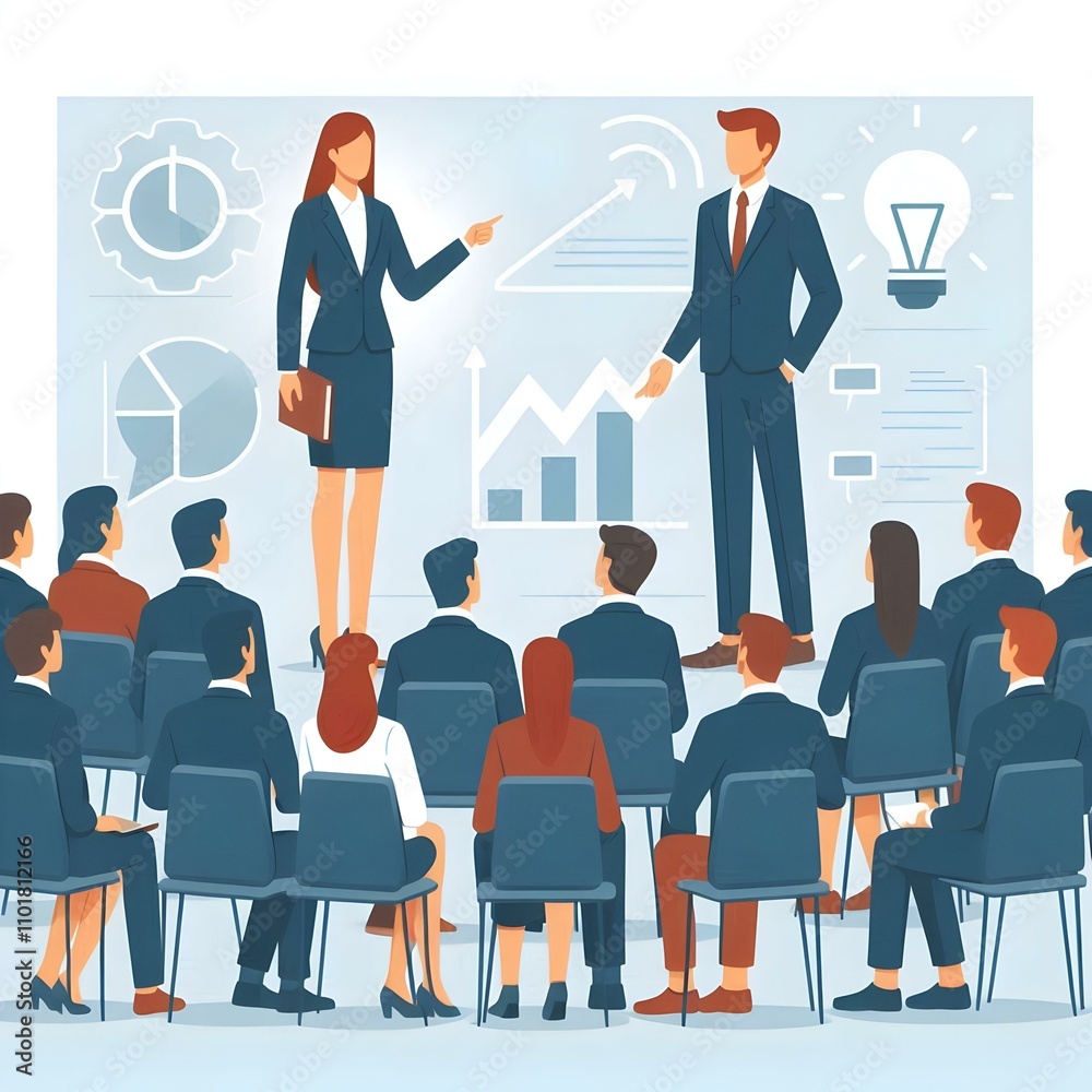 Candid Flat Illustration of Business Leader Guiding Conference on Leadership and Responsibility Candid Flat Illustration of Business Leader Guiding Conference on Leadership and Responsibility