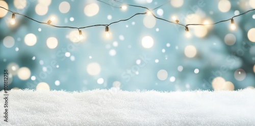 A serene winter landscape is adorned with fresh snow covering the ground