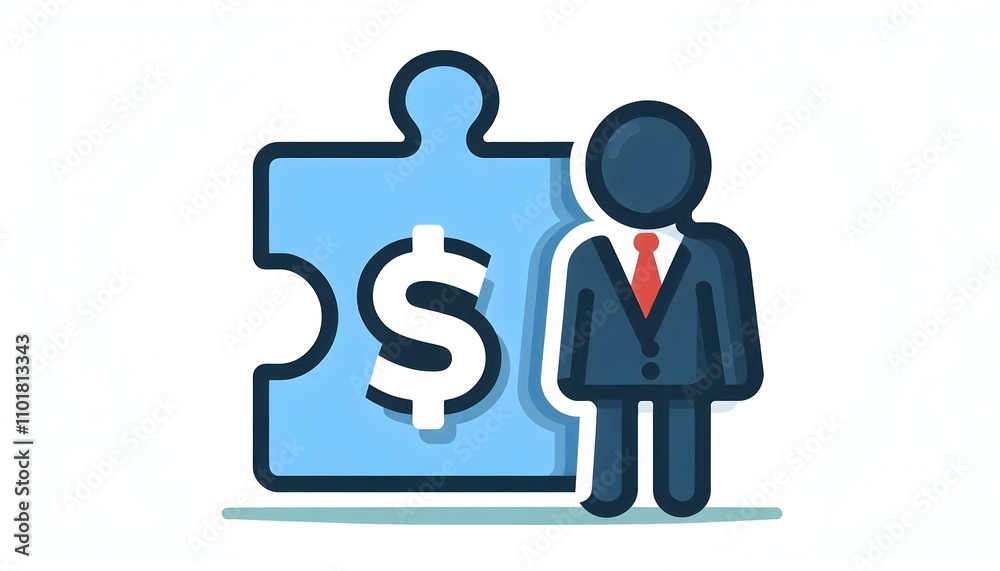 Flat Vector Puzzle Piece Icon with Dollar Sign for Financial Solutions in Business Infographics Flat Vector Puzzle Piece Icon with Dollar Sign for Financial Solutions in Business Infographics