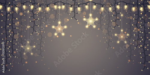 Golden Christmas glowing garlands with sparks. For congratulations, invitations