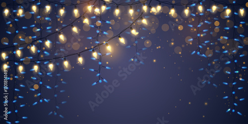 Golden Christmas glowing garlands with sparks. For congratulations, invitations