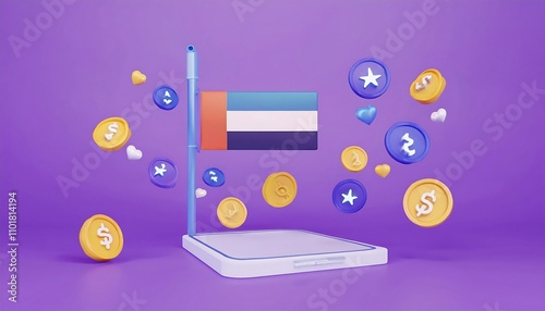 UAE National day, National Day of United Arab Emirates. National Day Concept Design, flag of united Arab emirates in desert background, wave flag of UAE, flag day
 photo