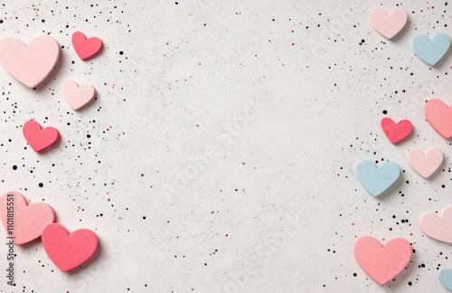 Heart shaped decorations and coffee on a mint background for a cozy celebration