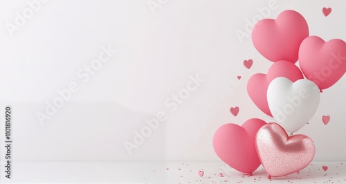 Balloons in heart shapes for a celebration or romantic occasion in a bright s...