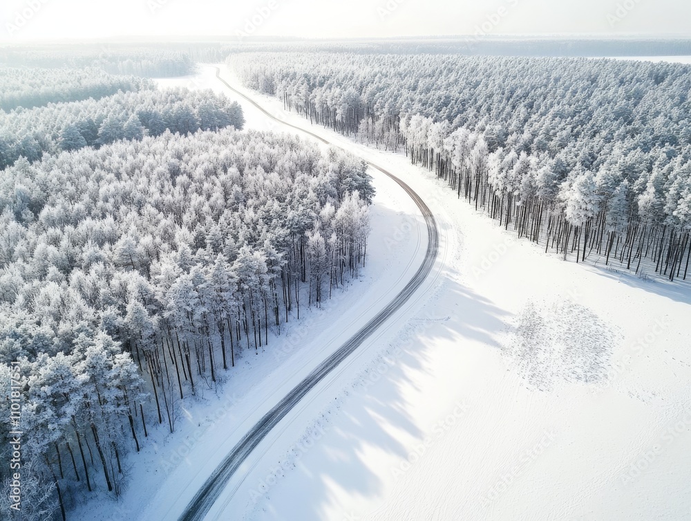 Stunning aerial perspective of a snow-covered winter forest. Stunning aerial perspective of a snow-covered winter forest.