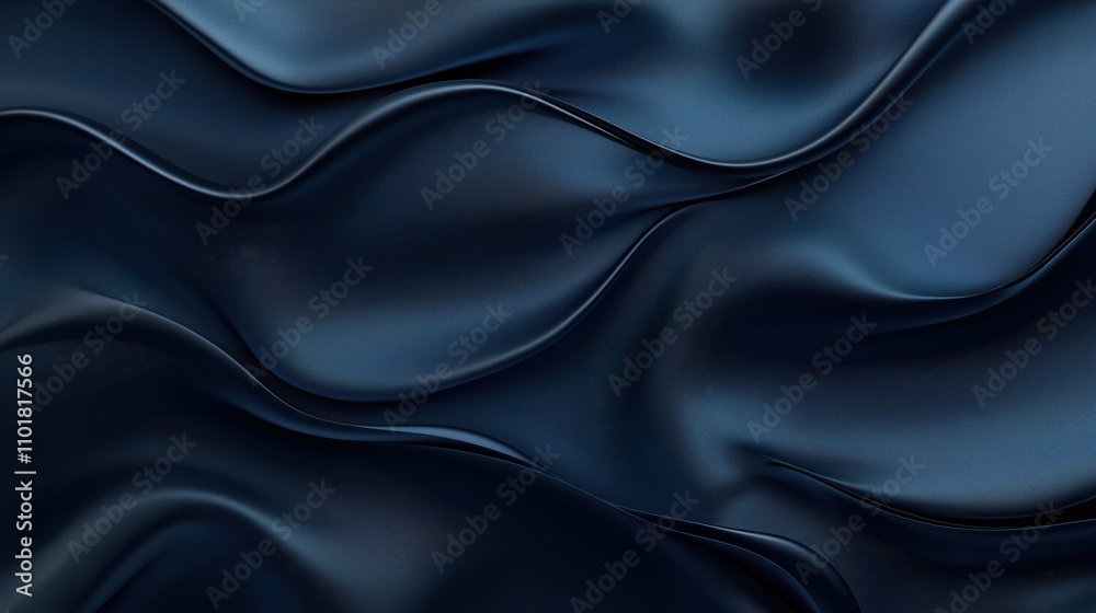 Obraz premium Abstract background featuring smooth, flowing waves of dark blue satin fabric texture with soft highlights and shadows