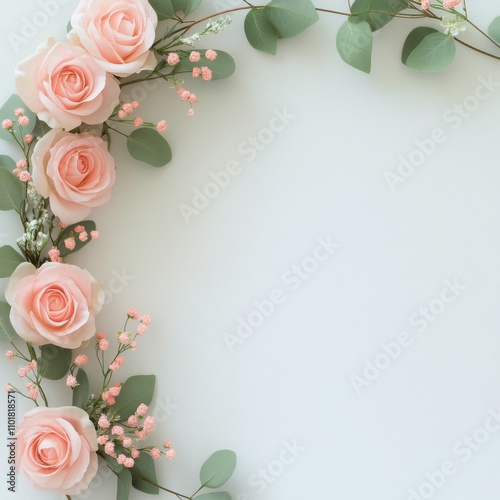 Elegant floral arrangement with pink roses and greenery on a light background