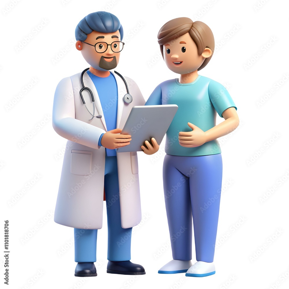 Doctor Examining Patient with Digital Tablet in Bright Clinic Environment | Human-Centered Technology Focus | Health Care Doctor Examining Patient with Digital Tablet in Bright Clinic Environment | Human-Centered Technology Focus | Health Care