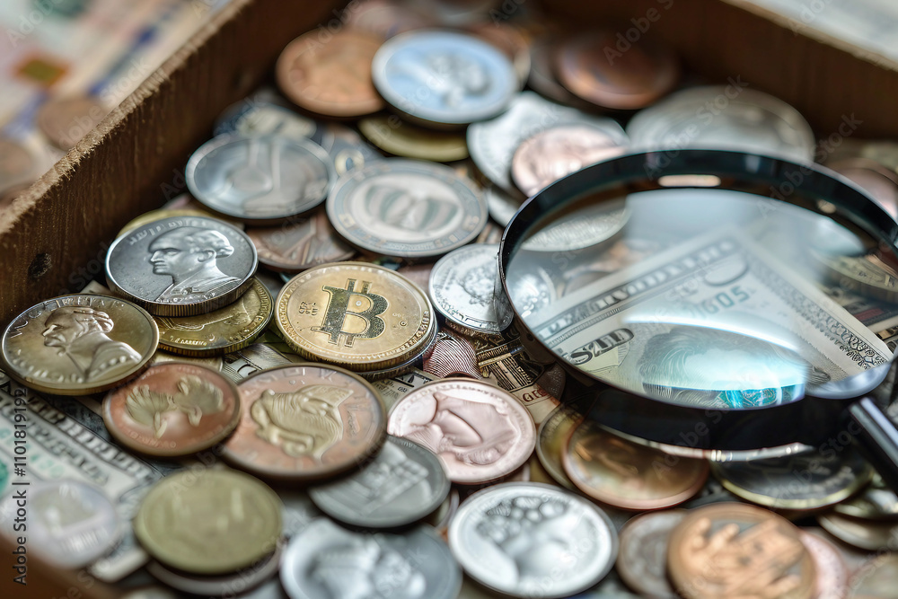 A collection of antique coins is displayed, showcasing intricate designs and historical elements ai generative A collection of antique coins is displayed, showcasing intricate designs and historical elements ai generative