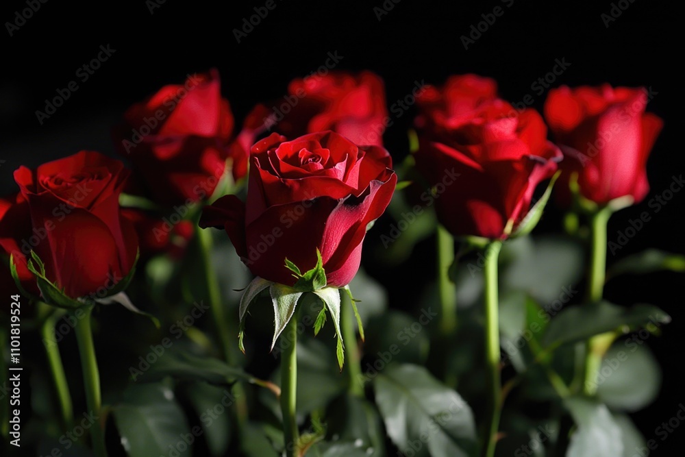 Obraz premium A bouquet of red roses arranged in a decorative vase
