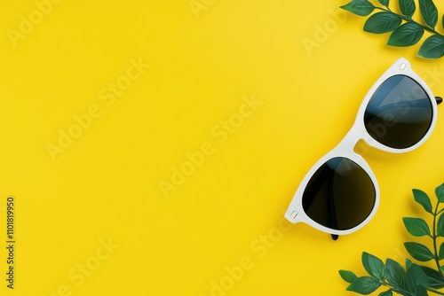 Stylish round sunglasses on a vibrant yellow background for summer vibes