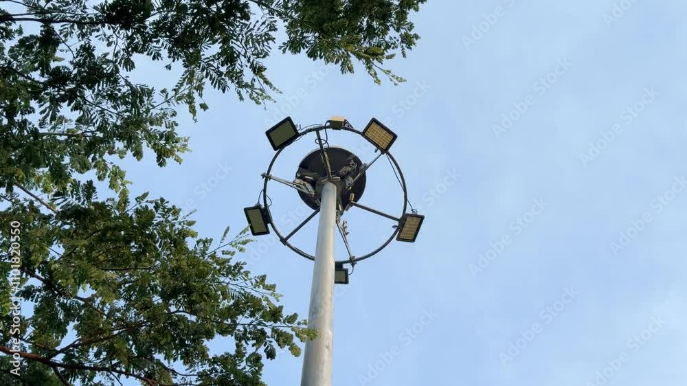 Highway electrical light lampost with blue sky Highway electrical light lampost with blue sky
