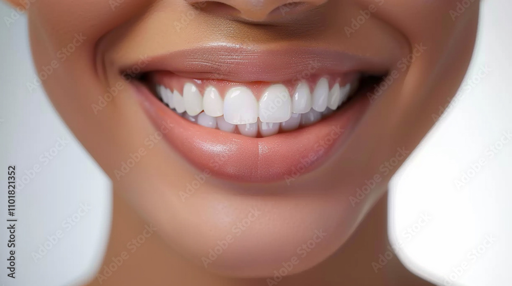 Obraz premium Close-Up of a Woman's Smile with Perfectly White Teeth