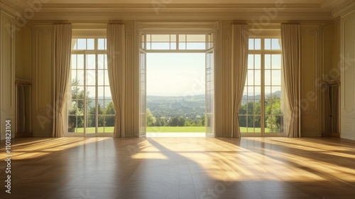 Sunlit Room French Doors Open To Scenic View