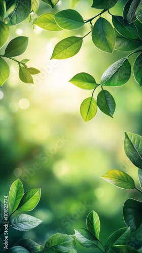 Green leaves shimmering in sunlight with a soft bokeh background during summer
