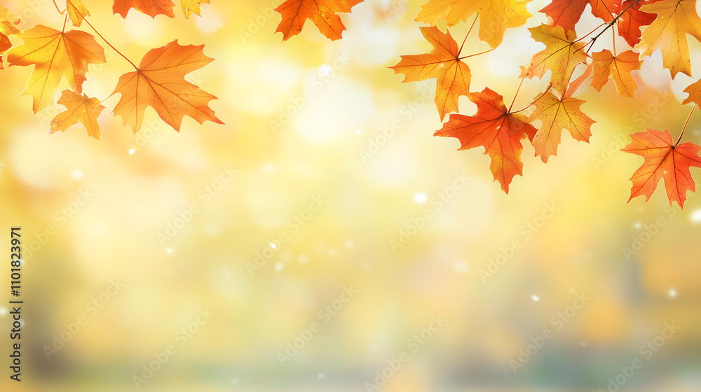 Beautiful orange and golden autumn maple leaves with blurred park background in sunlight Beautiful orange and golden autumn maple leaves with blurred park background in sunlight