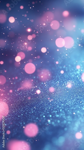 Sparkling blue and pink bokeh lights create a magical atmosphere in a soft glow