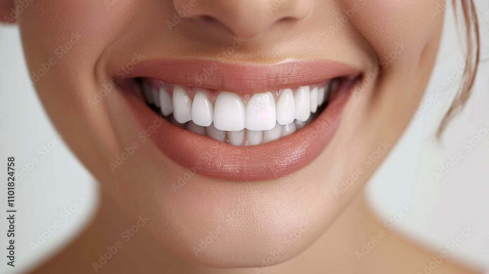 Obraz premium Close-Up of a Woman's Smile with Perfectly White Teeth