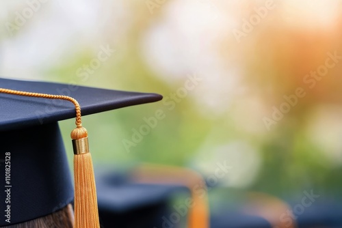 Graduation cap with golden tassel on textured background during celebration preparations photo