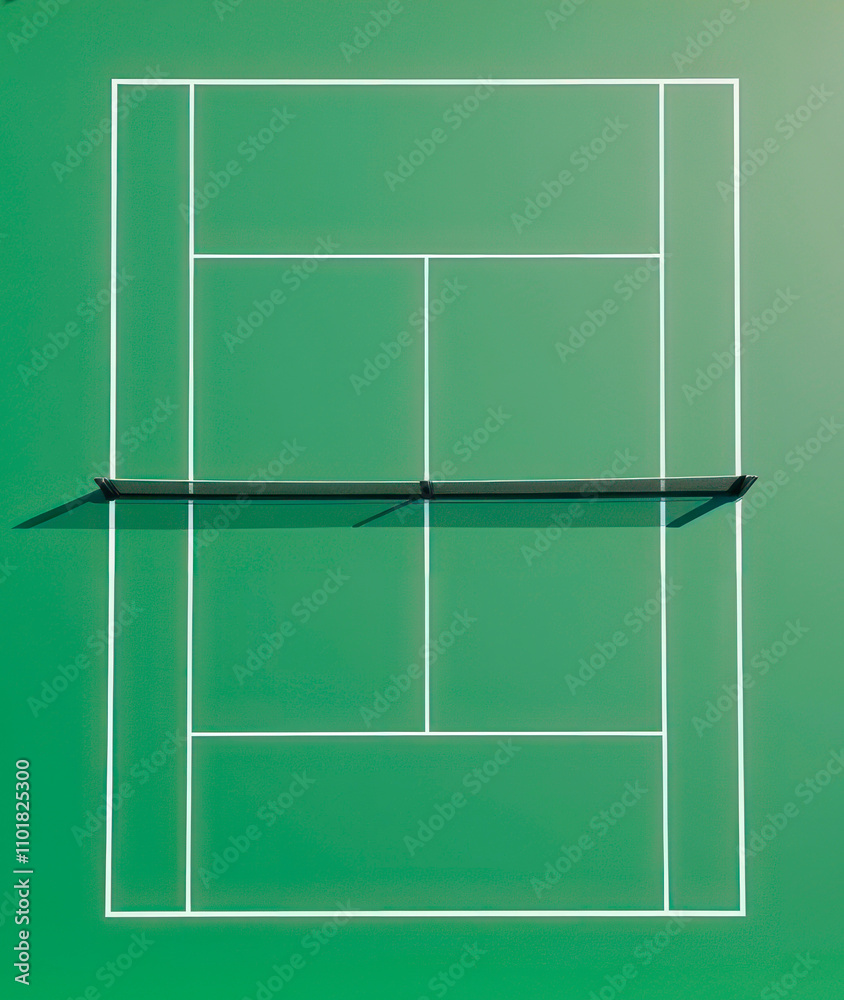 Minimalistic green tennis court on a sunny day, top down view Minimalistic green tennis court on a sunny day, top down view
