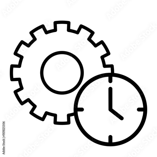 Time Management: Gear and Clock Icon.  Efficient workflow, scheduling, and productivity. 