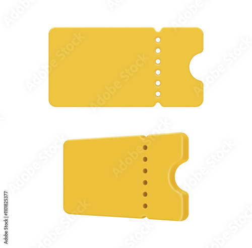 Empty cinema or theatre ticket or coupon 3d vector illustration. Promotion vouchers, sale vouchers template with tire off part, best offer shopping labels special price cards festival admits