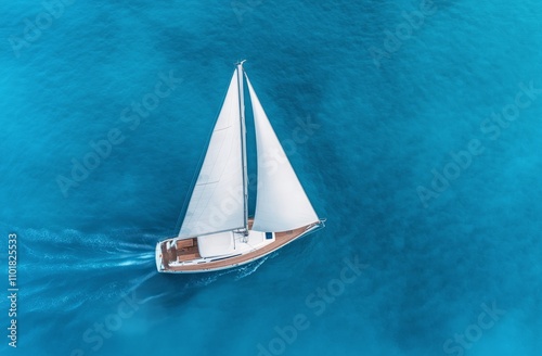Sailing on calm blue waters with a lone boat under a sunny sky