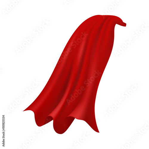 Cape scarlet fabric silk cloak, magic cover realistic superhero satin cloth. Vector carnival vampire mantle costume, Halloween cartoon cover. Flowing and flying super hero rescue covering cape