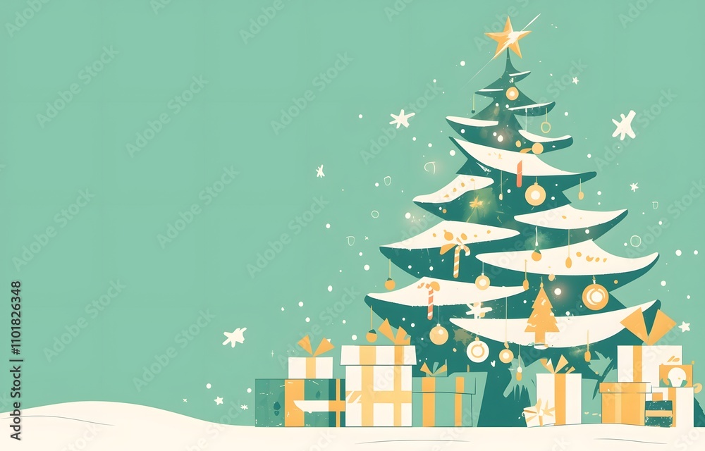 Fototapeta premium Illustration of Christmas tree with gift boxes