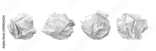 Wrinkly paper in ball, crumpled page texture. Vector isolated rubbish with creased surface, set of realistic damaged paperwork or document. Wastepaper, sorting material for recycling bin