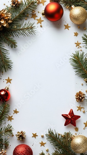 Festive background with blank space for wishes surrounded by holiday decorati...