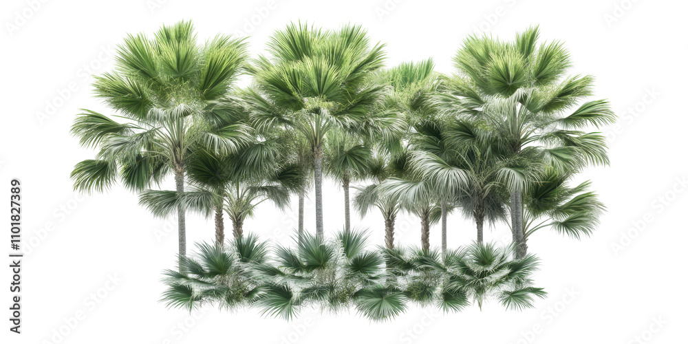 Dense Cluster Of Tropical Palm Trees Isolated on Transparent Background Dense Cluster Of Tropical Palm Trees Isolated on Transparent Background
