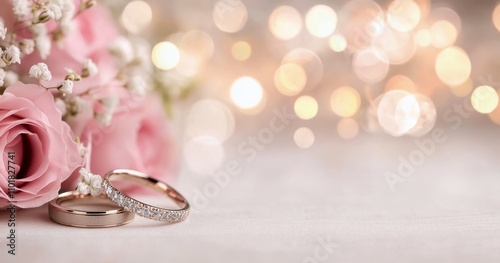 Engagement ring surrounded by flowers creating a romantic atmosphere for spec...