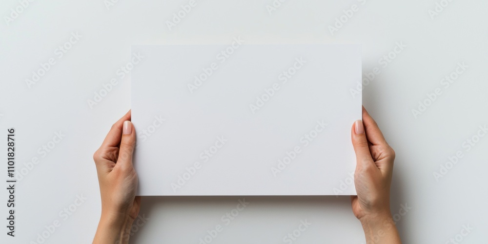 Creative hands holding blank canvas minimalist workspace art concept indoor close-up view for inspiration