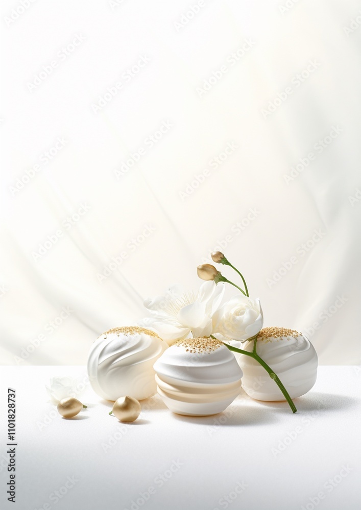 Fototapeta premium White and gold colored luxury elegantly sweets for Christmas and cozy blur background