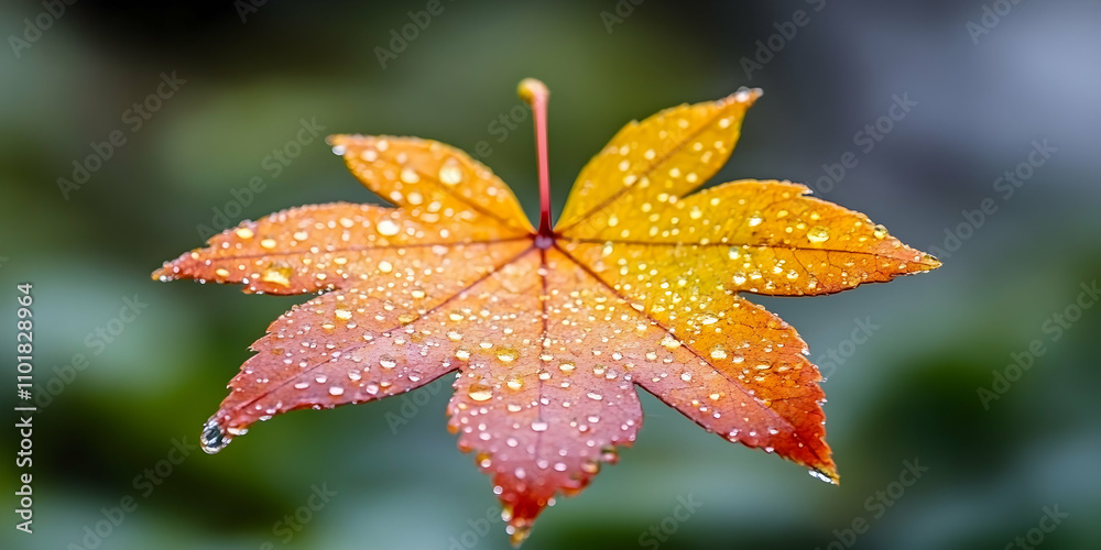 Autumn Maple Leaf, Dew-Kissed, Vibrant Hues in Nature's Embrace Autumn Maple Leaf, Dew-Kissed, Vibrant Hues in Nature's Embrace
