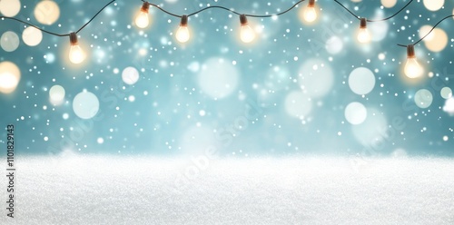 A serene winter landscape is adorned with fresh snow covering the ground