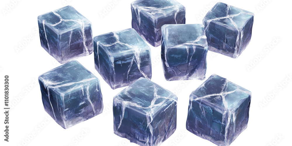 Blue Ice Cubes Arranged In Grid Isolated on Transparent Background Blue Ice Cubes Arranged In Grid Isolated on Transparent Background