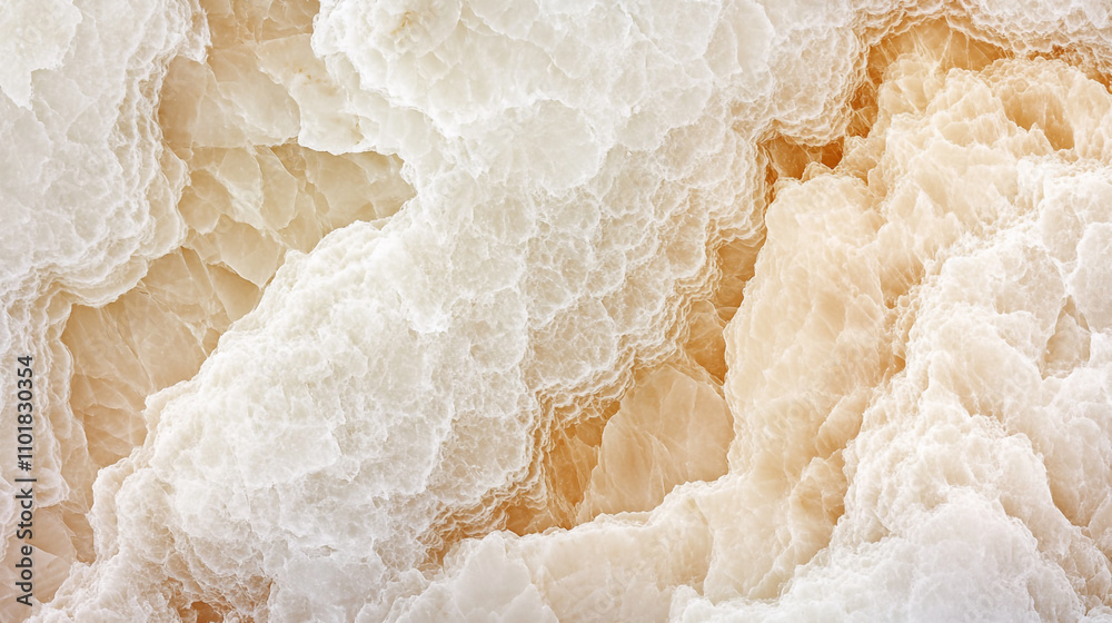 Close-up view of textured mineral formations in soft hues of white and beige Close-up view of textured mineral formations in soft hues of white and beige