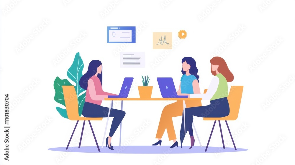 Professional women government employees with laptops,