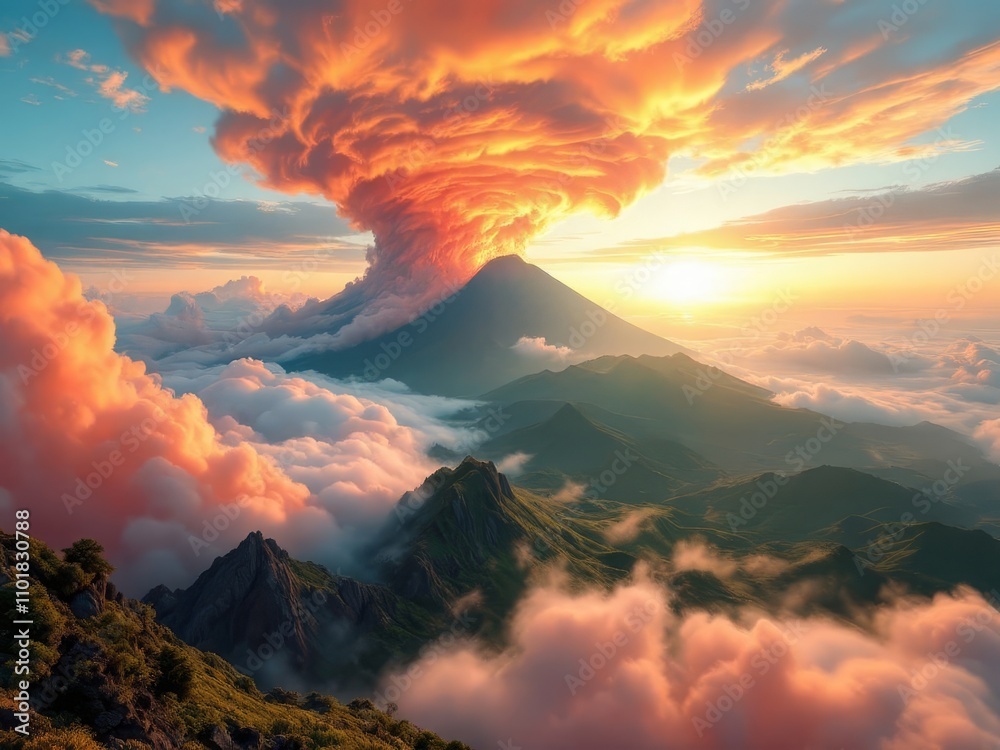 Fototapeta premium Sunrise Peak, Jeju Volcano: Bird's-eye view.