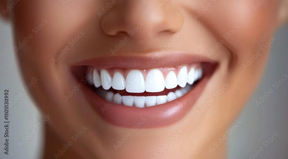 Close-up of a beautiful woman's mouth, smiling with perfect, white, and shiny teeth Close-up of a beautiful woman's mouth, smiling with perfect, white, and shiny teeth