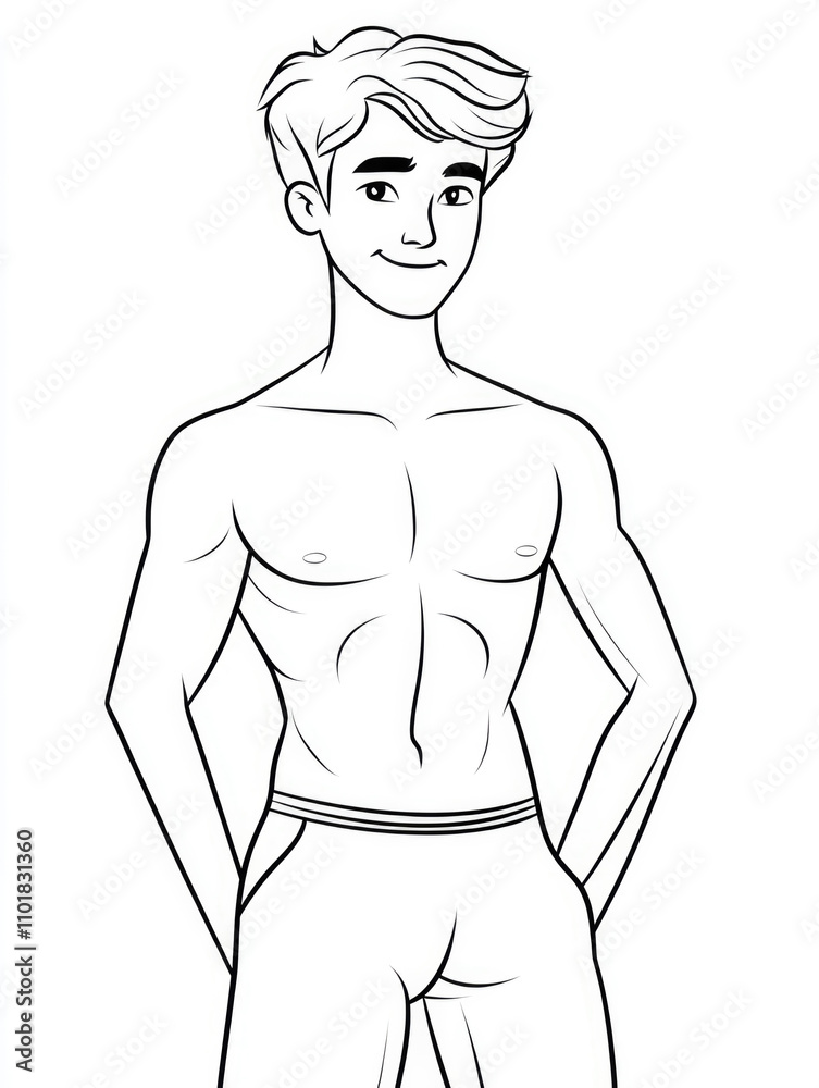 A male figure is illustrated in casual attire with hands comfortably placed in his pockets, exuding a relaxed and approachable demeanor in this artwork.