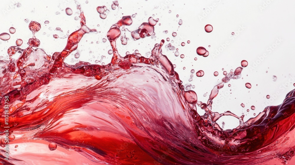 Artistic motion of red wine splashing in a clear glass, with vibrant details and bubbles frozen in time, on white Artistic motion of red wine splashing in a clear glass, with vibrant details and bubbles frozen in time, on white