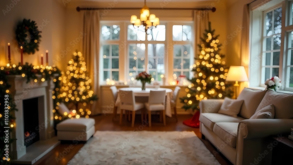 A Christmas tree decorated with gold ornaments and lights in a cozy room A Christmas tree decorated with gold ornaments and lights in a cozy room