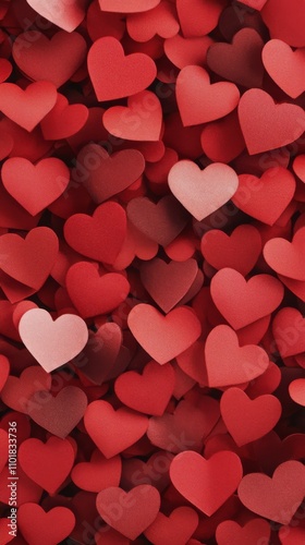 Colorful collection of heart shapes in various shades of red, perfect for dec...