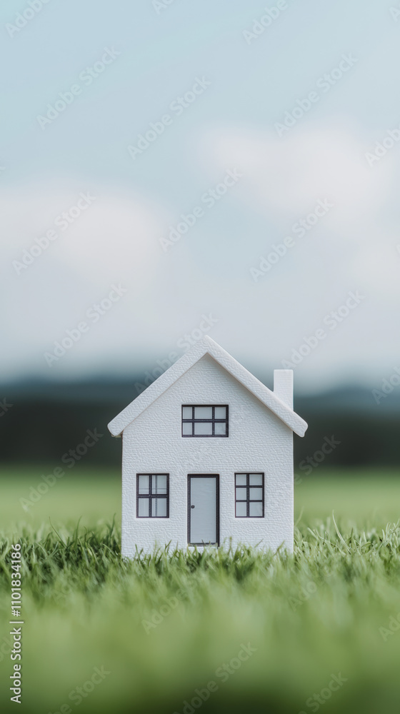 custom made wallpaper toronto digitalsmall white model house sits on lush green grass field under clear blue sky, symbolizing eco friendly living and sustainability