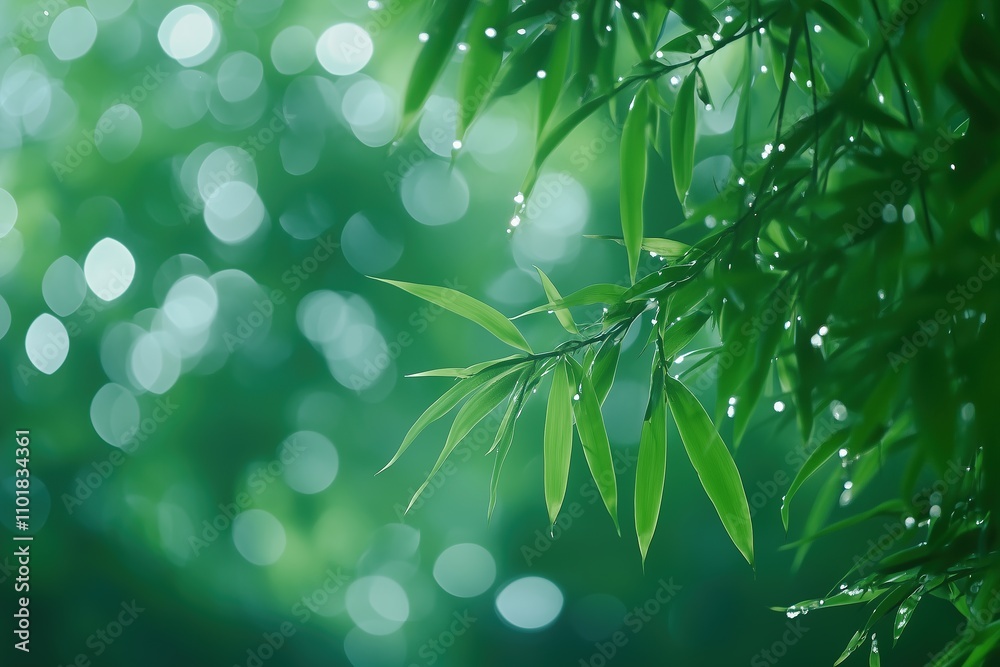 Beautiful green bamboo background with a bokeh effect, close-up of bamboo leaves and trunks, a green nature concept, a spa or wellness design template Beautiful green bamboo background with a bokeh effect, close-up of bamboo leaves and trunks, a green nature concept, a spa or wellness design template