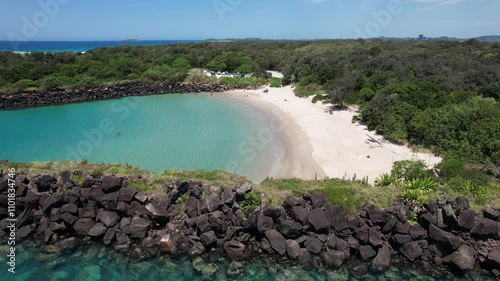 Quiet Little Marlo’s Beach In Summer - Tweed River, NSW, Australia. - aerial shot photo