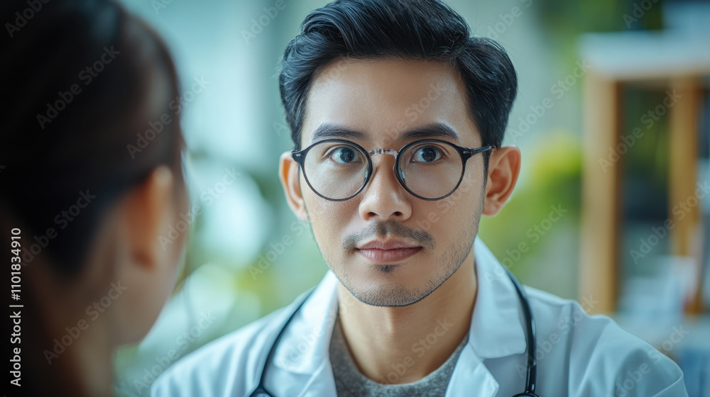 A focused male doctor in a white coat listens intently to a patient, conveying professionalism and empathy in a modern medical setting. A focused male doctor in a white coat listens intently to a patient, conveying professionalism and empathy in a modern medical setting.